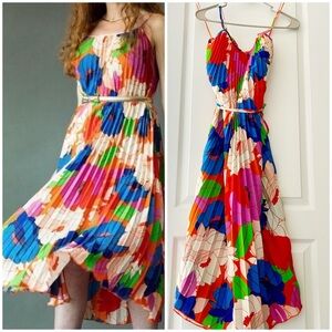Sam Edelman Multicolor Floral pleated Midi Dress with tie